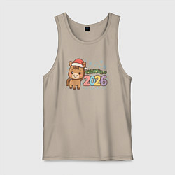 Майка мужская хлопок Новогодняя лошадка 2026, цвет: миндальный