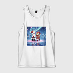 Майка мужская хлопок Дед Мороз и Снегурочка: новогодний танец на льду, цвет: белый