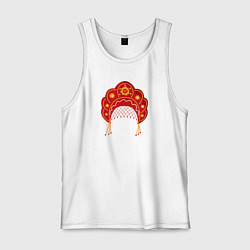 Майка мужская хлопок Старинный русский головной убор кокошник, цвет: белый