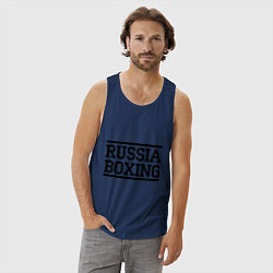 Майка мужская хлопок Russia boxing, цвет: тёмно-синий — фото 2
