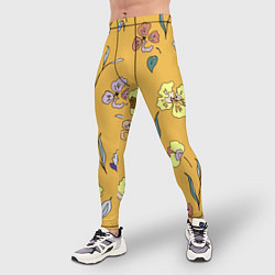 Тайтсы мужские Цветы Нарисованные На Золотом Фоне, цвет: 3D-принт — фото 2