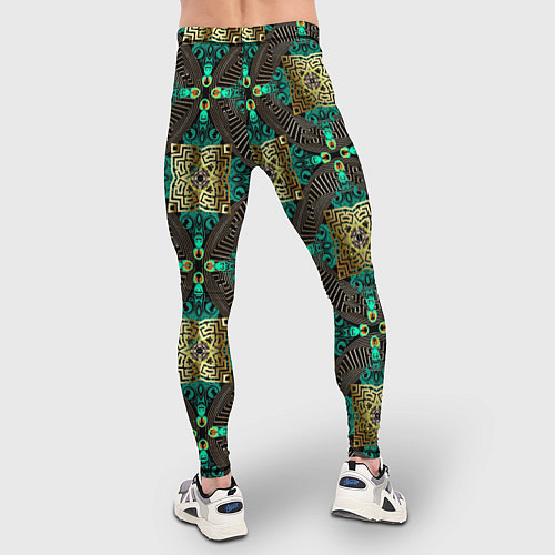 Мужские тайтсы Золотые и зеленые квадраты абстракция / 3D-принт – фото 4