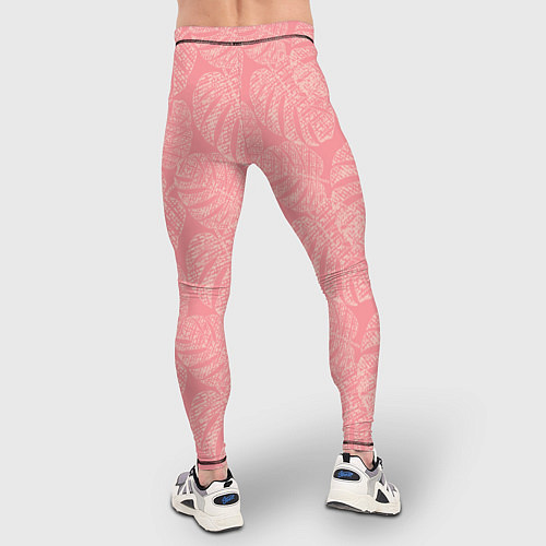 Мужские тайтсы Бежевые листья монстеры на розовом / 3D-принт – фото 4