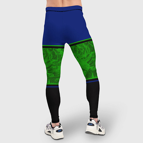 Мужские тайтсы Синие, неоновые зеленые мраморные и черные полосы / 3D-принт – фото 4