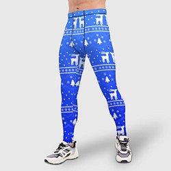 Тайтсы мужские Синий орнамент с оленями, цвет: 3D-принт — фото 2