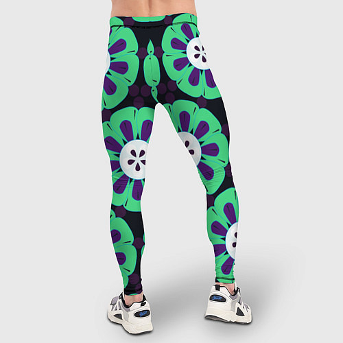 Мужские тайтсы Паттерн голубо-зеленые зубастые цветы / 3D-принт – фото 4
