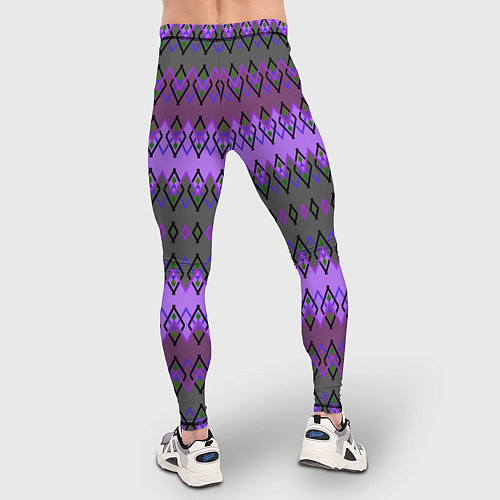Мужские тайтсы Серо-фиолетовый этнический геометрический узор / 3D-принт – фото 4