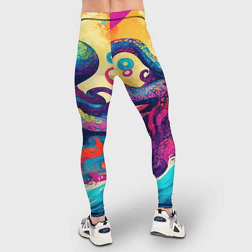 Мужские тайтсы Разноцветный осьминог на волнах красок / 3D-принт – фото 4