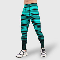 Тайтсы мужские Яркие неоновые бирюзовые полосы на черном, цвет: 3D-принт — фото 2