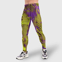 Тайтсы мужские Киберпанк линии фиолетовые и жёлтые, цвет: 3D-принт — фото 2