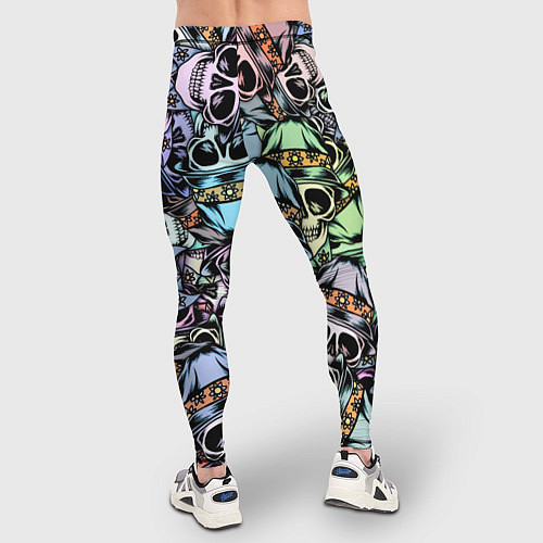 Мужские тайтсы Разноцветные черепа в кепке паттерн / 3D-принт – фото 4