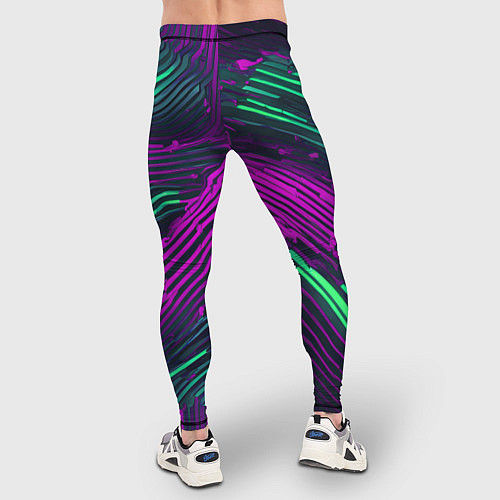 Мужские тайтсы Волнистые линии зелёные и фиолетовые / 3D-принт – фото 4