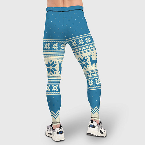 Мужские тайтсы Sweater with deer on a blue background / 3D-принт – фото 4