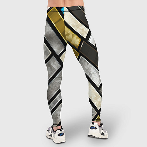 Мужские тайтсы Серые квадраты с голубой вставкой / 3D-принт – фото 4
