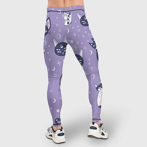 Мужские тайтсы Мистические кошечки - паттерн фиолетовый / 3D-принт – фото 4