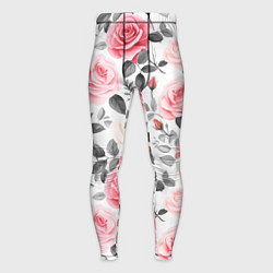 Мужские тайтсы Розовые розы и серые листочки - паттерн