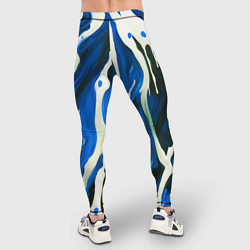 Мужские тайтсы Текучая краска белая и синяя / 3D-принт – фото 4