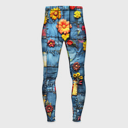 Тайтсы мужские Подсолнухи на джинсах, цвет: 3D-принт