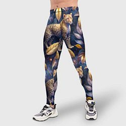Тайтсы мужские Леопард с золотыми листьями паттерны, цвет: 3D-принт — фото 2