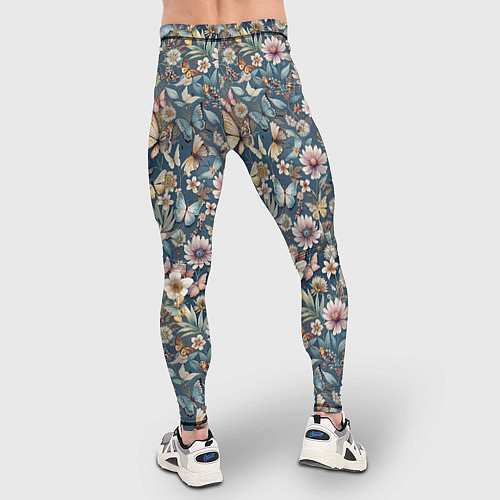 Мужские тайтсы Летний узор с цветами и бабочками / 3D-принт – фото 4
