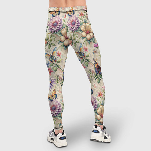 Мужские тайтсы Летний узор с цветами и бабочками / 3D-принт – фото 4