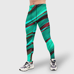 Тайтсы мужские Бирюзовый и бордовый абстрактные полосы, цвет: 3D-принт — фото 2