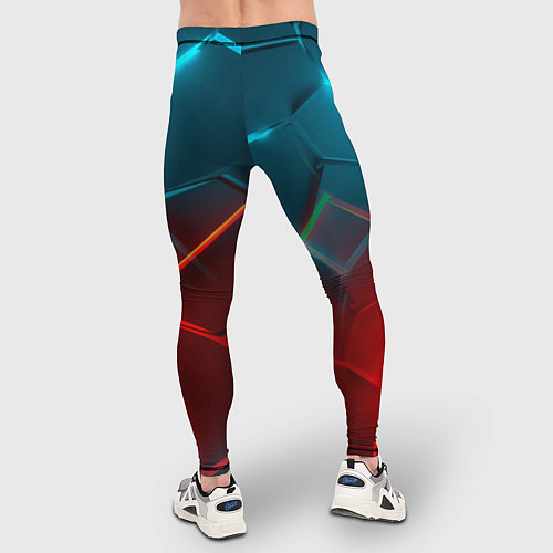 Мужские тайтсы Голубые и красные неоновые плиты в разломе / 3D-принт – фото 4