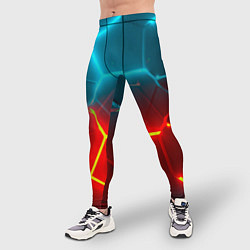 Тайтсы мужские Голубые и красные неоновые плиты в разломе, цвет: 3D-принт — фото 2