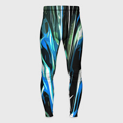 Мужские тайтсы Бело-синяя абстракция на чёрном фоне
