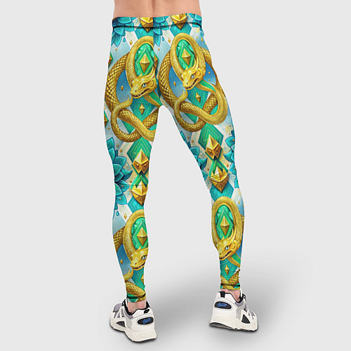 Мужские тайтсы Золотистые змеи и цветы / 3D-принт – фото 4