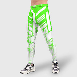 Тайтсы мужские Агрессивные зелёные полосы на белом фоне, цвет: 3D-принт — фото 2