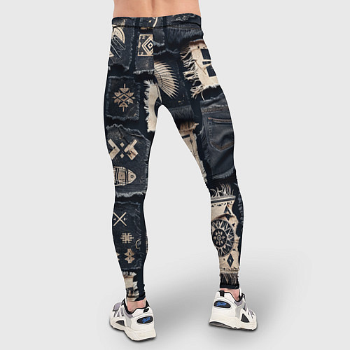 Мужские тайтсы Знаки Апачи на пэчворк дениме / 3D-принт – фото 4