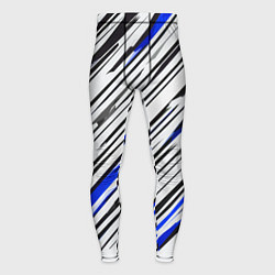 Мужские тайтсы Диагональные чёрно-синие полосы на белом фоне