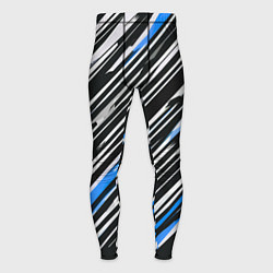 Мужские тайтсы Диагональные сине-белые полосы на чёрном фоне