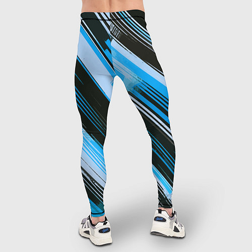 Мужские тайтсы Синие диагональные полосы на чёрном фоне / 3D-принт – фото 4