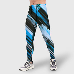 Тайтсы мужские Синие диагональные полосы на чёрном фоне, цвет: 3D-принт — фото 2