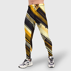 Тайтсы мужские Жёлтые диагональные полосы на чёрном фоне, цвет: 3D-принт — фото 2