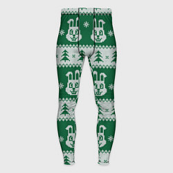Тайтсы мужские Вязаный зимний узор с зайцами и ёлками, цвет: 3D-принт