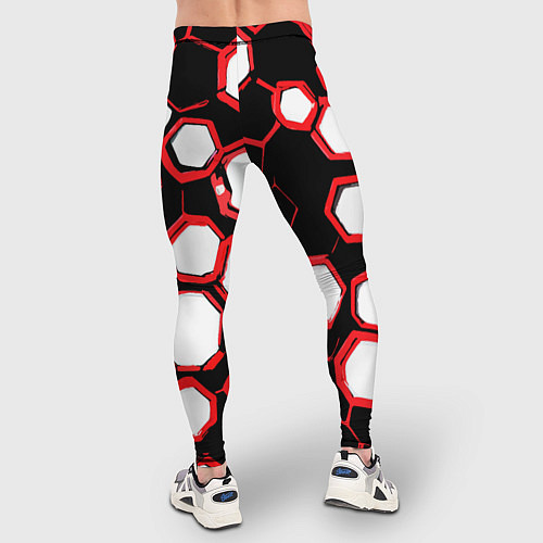 Мужские тайтсы Красно-белые шестиугольники на чёрном фоне / 3D-принт – фото 4