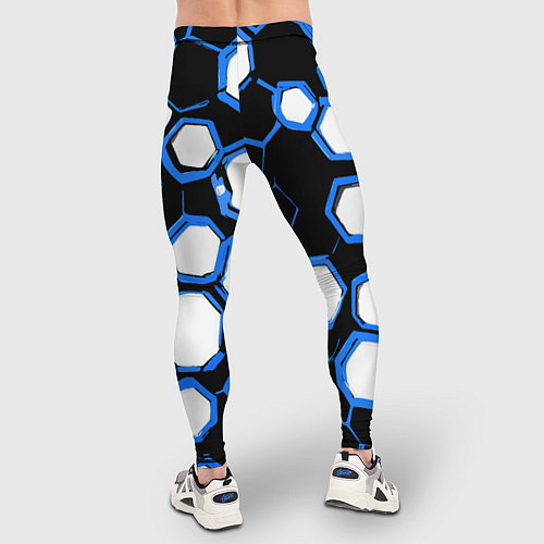 Мужские тайтсы Бело-синие шестиугольники на чёрном фоне / 3D-принт – фото 4