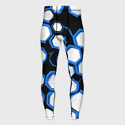 Мужские тайтсы Бело-синие шестиугольники на чёрном фоне
