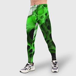 Тайтсы мужские Зелёно-белая абстрактная структура, цвет: 3D-принт — фото 2