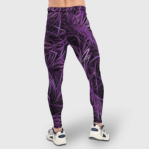 Мужские тайтсы Фиолетовая трава на чёрном фоне / 3D-принт – фото 4