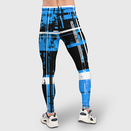 Мужские тайтсы Сине-белый гранж на чёрном фоне / 3D-принт – фото 4