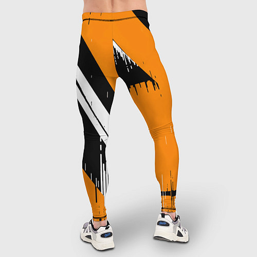 Мужские тайтсы Вертикальные чёрные линии на оранжево-белом фоне / 3D-принт – фото 4