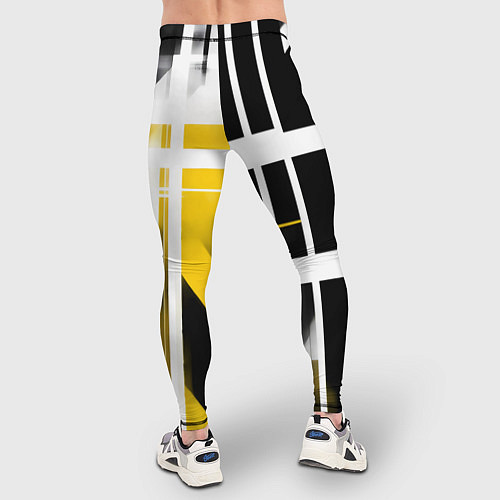 Мужские тайтсы Чёрно-жёлтые вертикальные и горизонтальные полосы / 3D-принт – фото 4