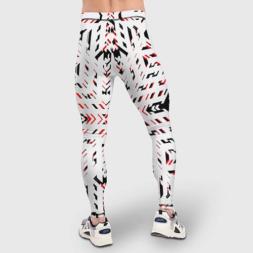 Мужские тайтсы Чёрно-красные диагональные полосы на белом фоне / 3D-принт – фото 4