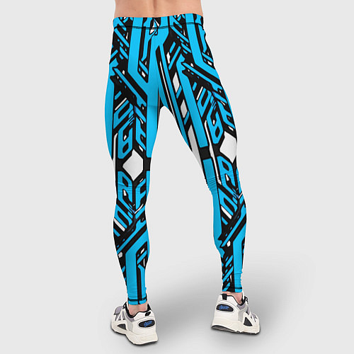 Мужские тайтсы Чёрно-синие техно полосы на белом фоне / 3D-принт – фото 4