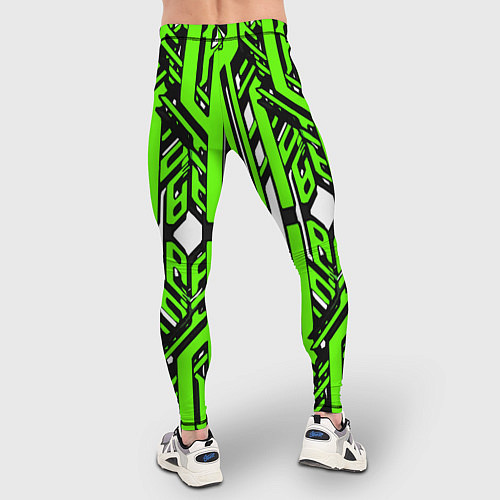 Мужские тайтсы Чёрно-зелёные техно полосы на белом фоне / 3D-принт – фото 4