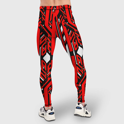 Мужские тайтсы Чёрно-красные техно полосы на белом фоне / 3D-принт – фото 4